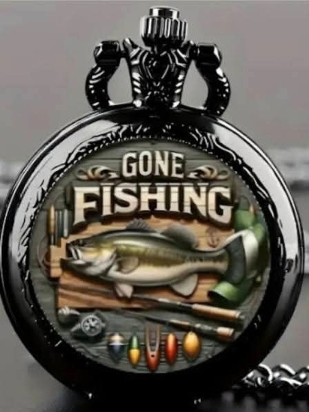Gone Fishing Pocket Watch - Black